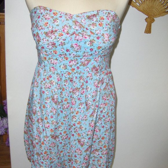DEB Strapless Blue Floral Dress Juniors 13 - Picture 3 of 12